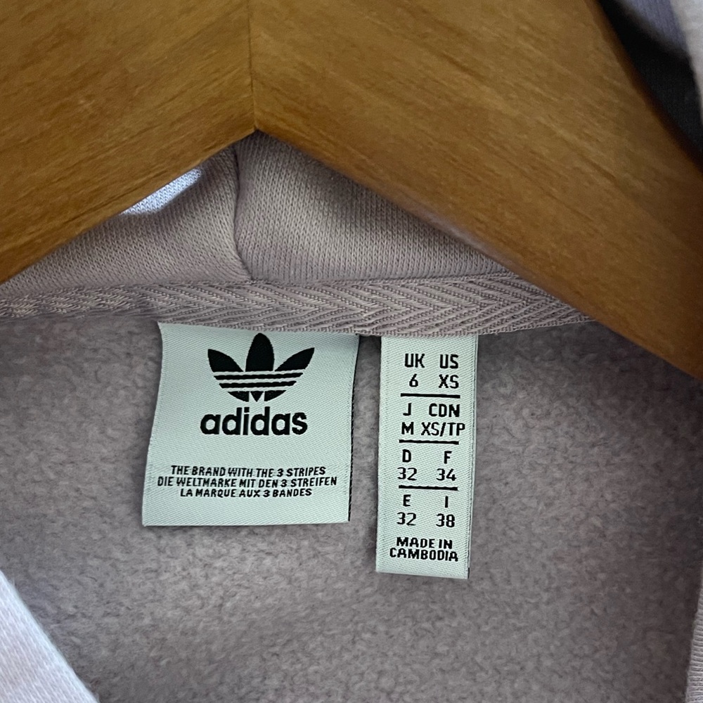 Women’s Adidas purple logo stripe sweatshirt cropped hoodie XS - Picture 3 of 4